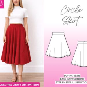 AMERICANA別注OVER SILHOUETTE T EASY SKIRT Midi Circle Skirt Sewing Pattern: Easy PDF (XS-XXXL) + Bonus T