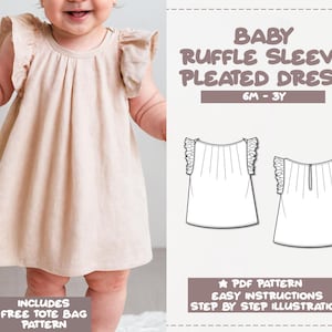 Baby Ruffle Sleeve Pleated Dress Sewing Pattern (PDF Pattern)