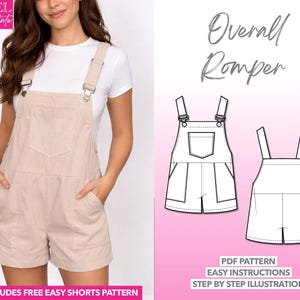 Romper Sewing Pattern Pocket Romper Pattern Women Sewing Pattern Corduroy Playsuit PDF Pattern Romper Overalls Pattern for Women Dungarees