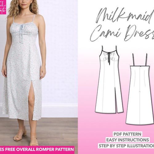 新品MEDI VARIOUS PATTERN CAMI DRESS Milkmaid Cami Dress Sewing Pattern: Women's Midi Slip (PDF Pattern