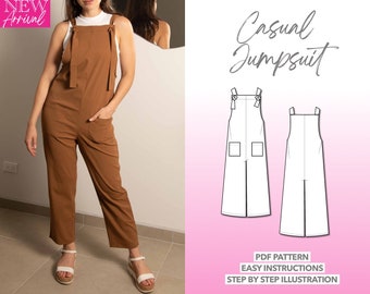 Jumpsuit Sewing Pattern Casual Jumpsuit Pattern Women Sewing Pattern Overall PDF Pattern Women Jumpsuit Dungaree Pants Loose Trouser Overall