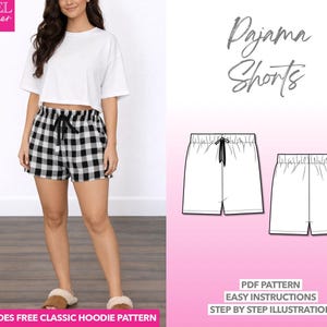 Pajama Shorts Sewing Pattern: Women's Loungewear (PDF Download XS-XXXL) Bonus Hoodie Pattern