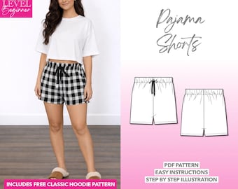Padrão de costura para shorts de pijama: Loungewear feminino (download em PDF XS-XXXL) Padrão de moletom bônus