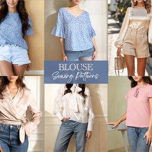 Patrones de costura de blusas para mujer Patrón PDF de top Patrón de costura de top Patrón de blusa de trabajo Patrón de costura de blusa formal Patrón de blusa para mujer