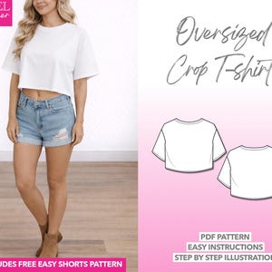 Patrón de costura para camiseta corta extragrande: PDF fácil (XS-XXXL) + pantalones cortos de regalo