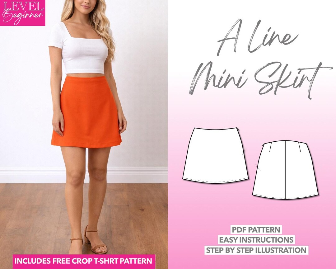 A-line Mini Skirt Sewing Pattern: Easy PDF (XS-XXXL) + Bonus Crop
