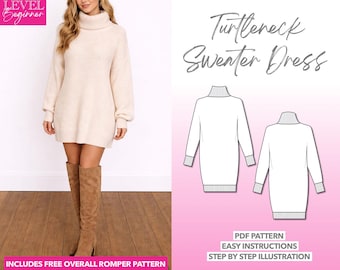 Turtleneck Sweater Dress Sewing Pattern (PDF Pattern XS-XXXL)