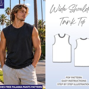 Mens Workout Tank Top Sewing Pattern Wide Shoulder Tank Top Beginner Friendly PDF Pattern Oversized Tank Sewing Pattern Mens Sewing Pattern
