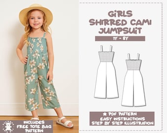Girls Shirred Cami Jumpsuit Sewing Pattern (PDF)