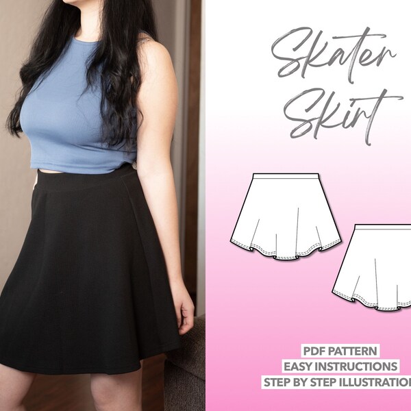 Mini Skirt Sewing Pattern Skater Skirt Pattern Women Sewing Pattern Knit Skirt PDF Pattern Easy Sewing Pattern