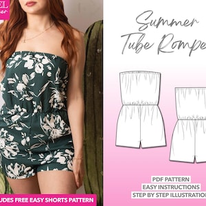 Romper Sewing Pattern Tube Romper PDF Pattern Women Sewing Pattern Summer Playsuit Pattern Cute Romper Sewing Pattern Easy Romper Pattern