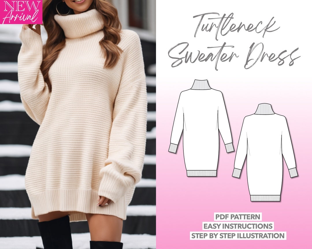 Dress Sewing Pattern Turtleneck Sweater Dress Pattern Women Sewing