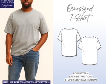 Mens Oversized T-Shirt Sewing Pattern S-2XL: Easy Tee (PDF Pattern) + Bonus Pajama Pants