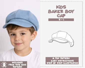 Modello di cucito per cappellino per bambini in PDF, berretto da panettiere, modello facile per cappellino da strillone per bambini, cappello vintage, modello fai da te per principianti, cucito di cappelli per bambini