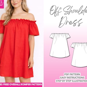 Off Shoulder Dress Pattern Mini Dress Sewing Pattern Beginner Elastic Dress Off-The-Shoulder Dress Women Sewing Pattern Dress PDF Pattern