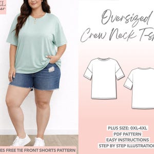 Plus Size Oversized Crew Neck T-Shirt Sewing Pattern (0XL-4XL) (PDF Pattern)
