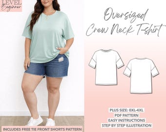 Plus Size Oversized Crew Neck T-Shirt Sewing Pattern (0XL-4XL) (PDF Pattern)