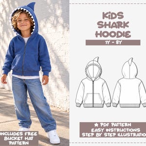 Kids Shark Fin Costume Sewing Pattern, Hoodie PDF Pattern, Halloween Costume, Shark Jaw Costume, Cute Kid Jacket Pattern Sea Creature Outfit