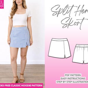 Split Hem Skort Sewing Pattern: Women's Skirt Shorts (PDF Pattern XS-XXXL)