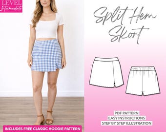 Split Hem Skort Sewing Pattern: Women's Skirt Shorts (PDF Pattern XS-XXXL)