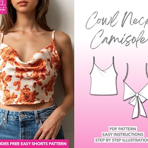 Cowl Neck Cami Top Sewing Pattern: Back Tie, XS-XXXL (PDF Pattern)