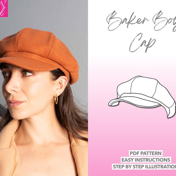 Baker Boy Cap Schnittmuster Unisex Trendy Hat PDF Pattern Schiebermütze Accessoires PDF Pattern