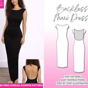 Padrão de costura para vestido longo de malha sem costas: XS-XXXL (download em PDF)