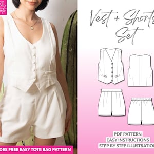 Shorts and Vest Pattern Set Women PDF Pattern Vest Sewing Pattern Linen Shorts Pattern Outfit Sewing Pattern Set Summer Pattern Women Bundle