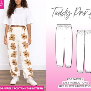 Teddy Pants Sewing Pattern: Women's Sweatpants, Easy Joggers (PDF Pattern XS-XXXL)