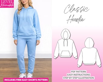 Hoodie Sewing Pattern: Women's Drop Shoulder Crop Top (PDF Pattern XS-XXXL)