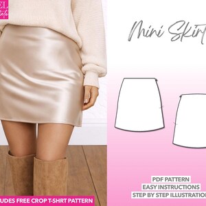 Mini Slip Skirt Pattern Beginner Sewing Pattern Women Satin Skirt Pattern Easy Mini Skirt Short Underskirt Skirt Liner Knee-Showing Skirt