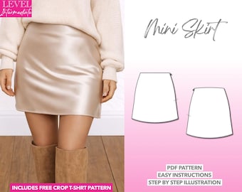 Mini Slip Skirt Pattern Beginner Sewing Pattern Women Satin Skirt Pattern Easy Mini Skirt Short Underskirt Skirt Liner Knee-Showing Skirt