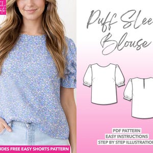 Patrón de costura para blusa de manga abullonada Patrón de blusa para mujer Patrón de costura para top de mujer Patrón de top cottagecore Patrón PDF de lechera Estilo rústico chic