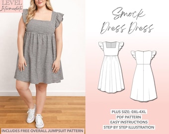 Plus Size Smock Dress Sewing Pattern: Butterfly Sleeve Babydoll (PDF Pattern 0XL-4XL)