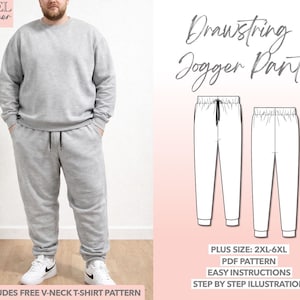 Modello di cucito per pantaloni jogger da uomo taglie forti 2XL-6XL (modello PDF)