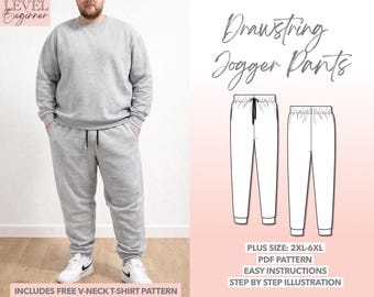 Plus Size Mens Jogger Pants Sewing Pattern 2XL-6XL (PDF Pattern)