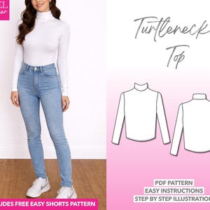 Patron de couture pour haut à col roulé et manches longues : téléchargement PDF (XS-XXXL)