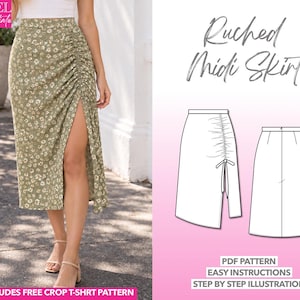Drawstring Skirt Sewing Pattern Ruched Midi Skirt Pattern Chic Women Sewing Pattern Midi Skirt PDF Pattern Slip Skirt Sewing Pattern Trendy