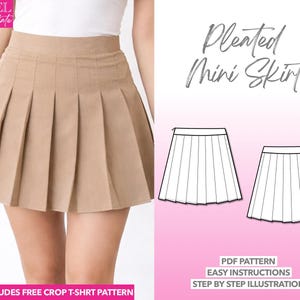 Skirt Sewing Pattern High Waist Pleated Mini Skirt Pattern Women Skirt Sewing Pattern High Waist Skirt Pattern School Skirt Sewing Pattern