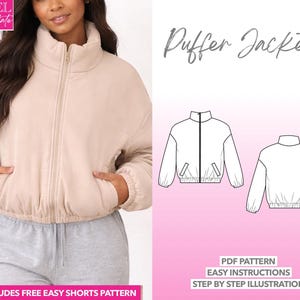 Puffer Jacket Sewing Pattern Women Coat Pattern Zip Up Jacket PDF Pattern Down Coat Pattern Quilted Jacket Cold-Weather Thermal Jacket Warm