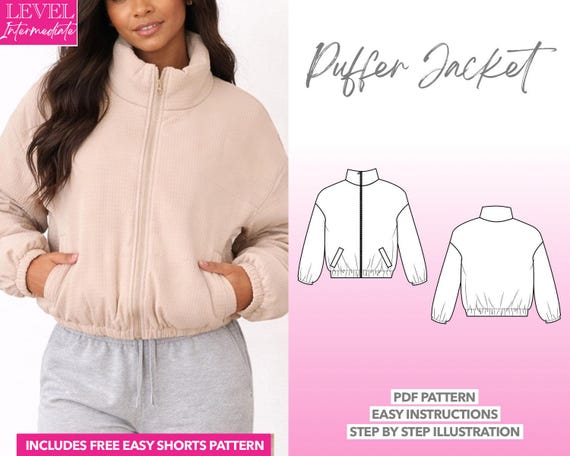 Puffer Jacket Sewing Pattern Women Coat Pattern Zip Up Jacket PDF Pattern Down Coat Pattern Quilted Jacket Cold-Weather Thermal Jacket Warm