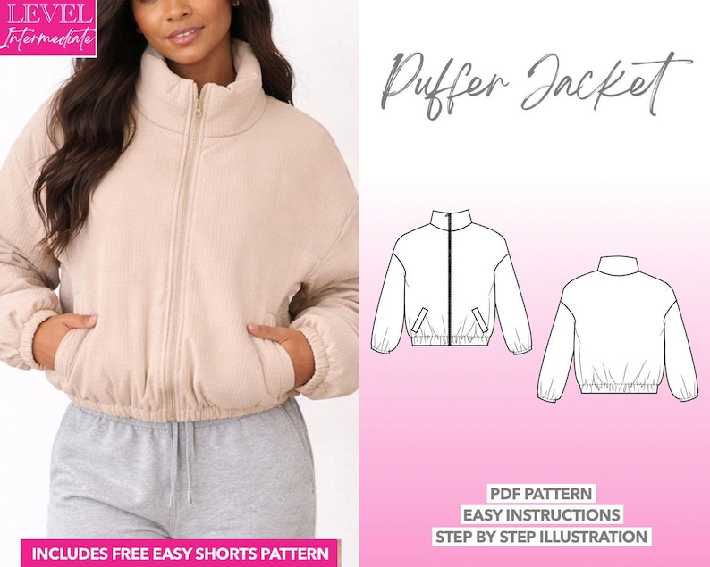 Puffer Jacket pdf sewing pattern with easy instructions and step by step illustrations.