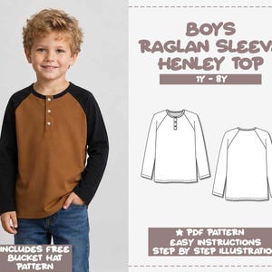 Boys Long Sleeve Top Sewing Pattern Raglan Sleeve Shirt Henley Shirt Easy PDF Pattern Boy Top Beginner Friendly Kids Sewing Pattern Pullover