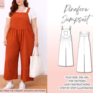 Modello di cucito per tuta con grembiule taglie forti (download PDF 0XL-4XL)