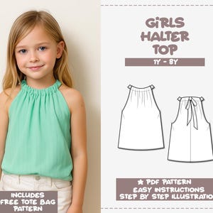 Girls Halter Top Pattern Tie Back Top Pattern Girls Blouse Pattern Beginner Friendly Pattern Girls Top Sewing Pattern Kid PDF Sewing Pattern