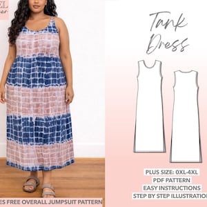 Plus Size Tank Dress Sewing Pattern, Easy Midi (PDF Pattern)