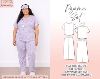 Plus Size Pajama Set PDF Sewing Pattern – PDF Download (0XL–4XL)