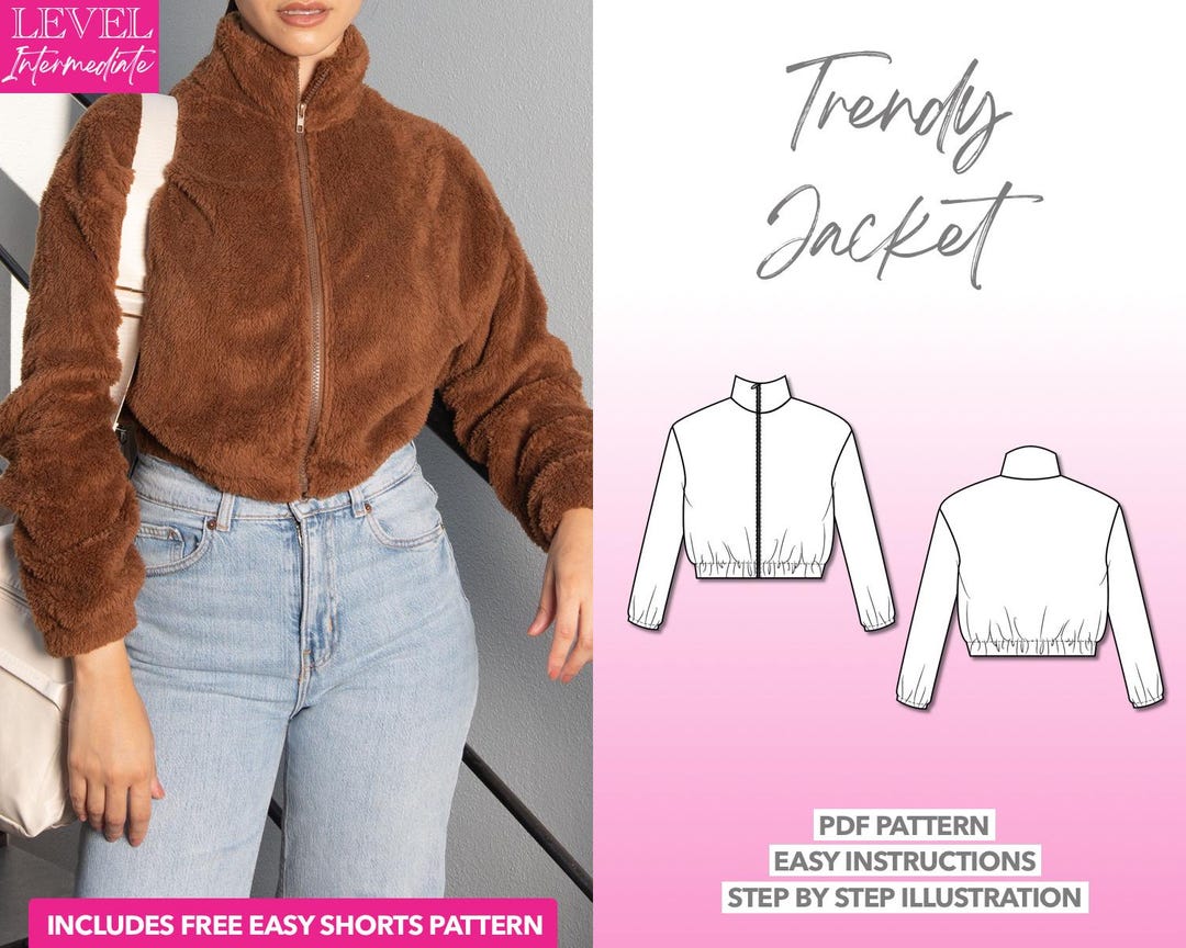 Bomber Crop Jacket Sewing Pattern: PDF Download (XS-XXXL) + Bonus ...