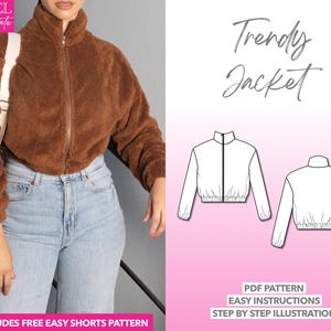 Jacket Sewing Pattern Bomber Jacket PDF Pattern Crop Jacket Sewing Pattern Women Jacket Pattern Outerwear Sewing Pattern PDF Bomber Jacket