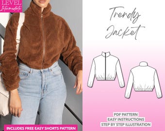 Jacket Sewing Pattern Bomber Jacket PDF Pattern Crop Jacket Sewing Pattern Women Jacket Pattern Outerwear Sewing Pattern PDF Bomber Jacket